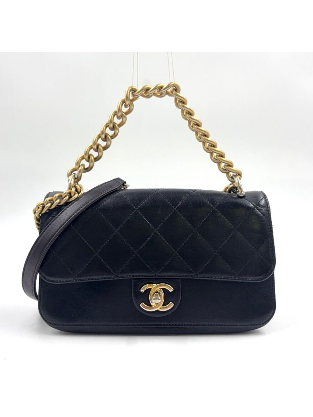 Chanel Quilted Small Flap 2-Way Calfskin Black Chain Shoulder Bag Gold